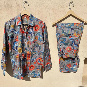 Conjunto de Pijama de Algodón Hecho a Mano, Traje de Dormir para Mujer, Conjunto de Pijama con Estampado Floral, Ropa de Estar por Casa Corta y Cómoda, Conjuntos de Pijama, Regalo de Navidad - Product Image 1