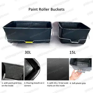 Black Plastic Epoxy Painting Decorating Tools 15L 30L Large Roll Off Water Paint Roller Bucket For Paintings