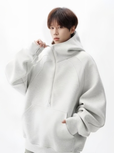 <span class=keywords><strong>Sweat</strong></span> à capuche décontracté pour adolescents, couleur unie, avec demi-fermeture éclair, tendance automne/hiver - Product Image 5