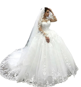 Robe de mariée africaine 2025 à manches longues, de créateur, avec traîne, en tulle et appliques de dentelle luxueuses, moderne et élégante - Product Image 3