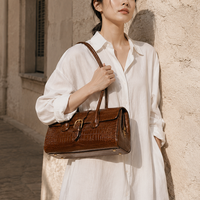 Sac à bandoulière en cuir véritable avec logo personnalisé, style croco gaufré, sac long à porter sous le bras pour femme, vente en gros du fabricant