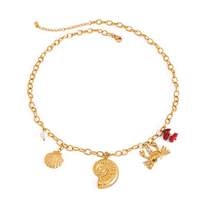 Collar con colgante de concha de cangrejo de acero inoxidable con cierre de marinero, dijes en tono dorado para mujer, joyería de moda - Product Image 5