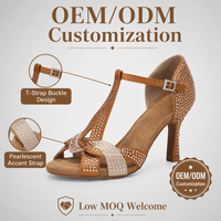 Chaussures de danse latine pour femmes, salsa, tango, chaussures de soirée, chaussures de danse pour femmes, marron, strass, talons hauts, sandales d'extérieur