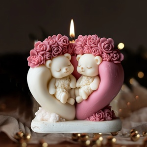<b>Cute</b> Candle Silicone Rose Animal Epoxy Resin Heart-Shaped Flower <b>Bear</b> Plaster Mold, Valentine's Day Gift - Product Image 1