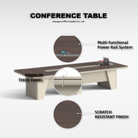Table de conférence en bois avec rail électrique multifonctionnel et surface résistante aux rayures