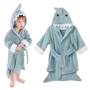 高品质鲨鱼婴儿连帽棉浴袍儿童水疗浴袍
