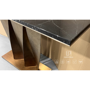 Contemporary Living Room Furniture Rectangle <b>Console</b> <b>Table</b> Natural Stone Top <b>Table</b> With <b>Gold</b> Base 01 Rectangle Cons - Product Image 6