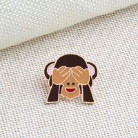 Broche en alliage motif singe avec expression mignonne de dessin animé, finition émail, pour manteau, chapeau et col, style frais et doux