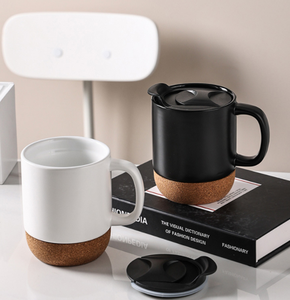 Eco- Friendly Blank White <b>Reusable</b> Wholesale Mugs Cork Bottom Ceramic Coffee Mug <b>Cup</b> With Splash Proof Lid - Product Image 3