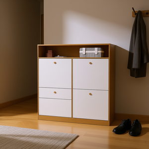Armario Zapatero de Pie con 4 Cajones Abatibles, Tirador de Madera, Organizador de Almacenamiento Convertible, Moderno y Minimalista para Sala de Estar - Product Image 2