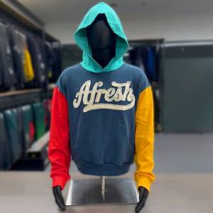 Sudaderas con Capucha para Hombre, Personalizadas al por Mayor, de Algodón y Felpa, Estilo Retro, con Bloques de Color, Bordado Chenille y Parches Desgastados - Product Image 3