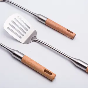 Stainless Steel Kitchen Accessories Utensils Cooking Tools Spatula Wooden Handle Spoon Thickened Colander Kitchen Utensil Set