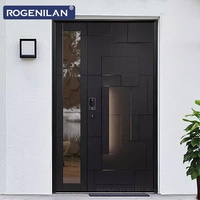 Porta d'Ingresso Moderna in Alluminio Rogenilan, Porta di Sicurezza Antieffrazione con Intaglio 3D per Villa