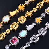 Collier ras du cou personnalisé en pierres précieuses de 10 mm, motif géométrique arc-en-ciel, avec chaîne en zircon cubique étincelant, multicolore, croix, rond, ovale, synthétique pour homme