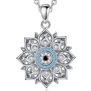 Changda 925 Sterling Silber Frauen viel Glück alten ägyptischen Mandala bösen blauen Auge Anhänger Halskette