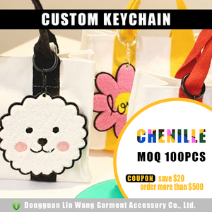 Custom Chenille Keytags Zipper Bag Pull Charms Pendants Luggage Tag Embroidery <b>Key</b> Chain Patch Embroidered Keychain Tag - Product Image 4