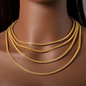 Collares finos de moda unisex al por mayor, ligeros, de diseño idéntico, tamaños variados, con eslabones dorados tipo caja de palomitas de maíz. - Product Image 5