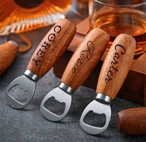 Logo en gros personnalisé en acier inoxydable <span class=keywords><strong>clin</strong></span> d'oeil boissons ouvre-bouteille avec manche en <span class=keywords><strong>bois</strong></span> métal de poche ouvre-bouteilles de bière pour bar - Product Image 2