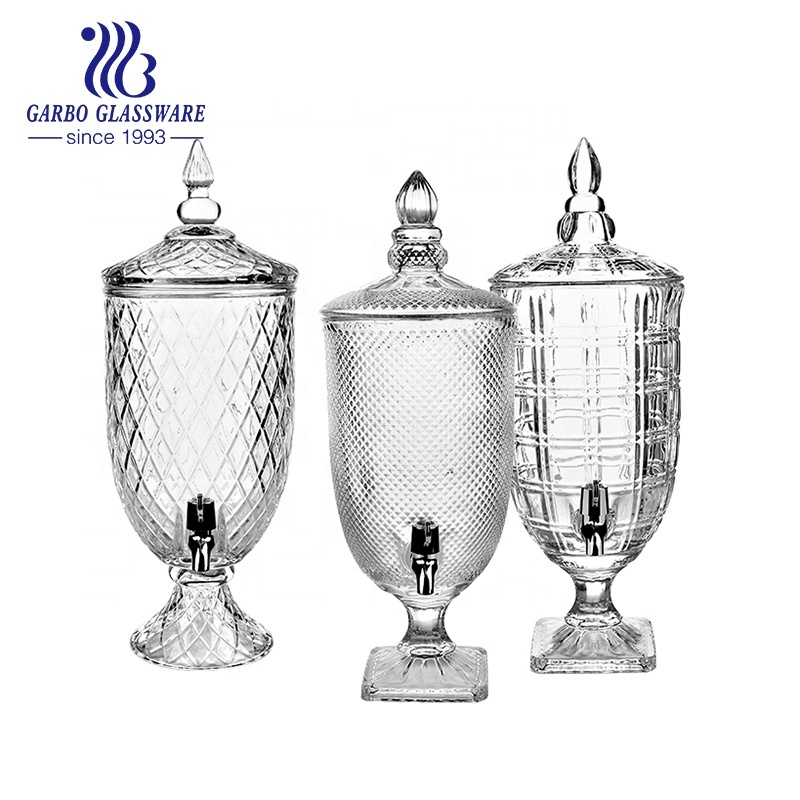 Verre Gravé Distributeur de Jus de Fruit de Grande Capacité 45L Conteneur de Jus de Vin En Verre Avec Robinet Et Couvercle