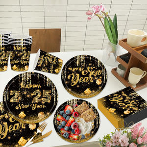 Nouvel ensemble de vaisselle de fête de bonne année en or noir assiette en papier <span class=keywords><strong>jetable</strong></span> tasse en papier ensemble de serviettes en papier - Product Image 5