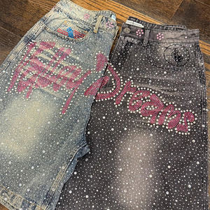 Shorts di Jeans da <span class=keywords><strong>Uomo</strong></span> Estivi Vintage a Gamba Dritta con Strass sull'Orlo Retrò e Vita Media Stile Streetwear Decapato da Produttore di <span class=keywords><strong>Abbigliamento</strong></span> Personalizzato - Product Image 5