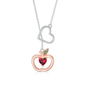 Apple Double Heart Ketting 925 Sterling Zilver Kubisch Zirkoon Kristal Two Tone Ketting Mode Sieraden Voor Leraar