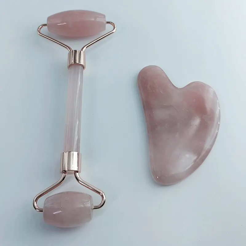 Rouleau améthyste guasha, ensemble de rouleaux de massage en pierre de jade pour le visage, ensemble de rouleaux à quartz rose