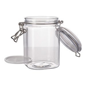 Bocaux carrés en PET de 800 ml avec couvercle à clip, scellés, pour huile de palme, spaghetti, ou bonbons gélifiés, avec couvercle en bambou et plastique - Product Image 4