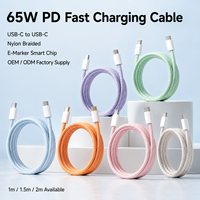 Câble de charge USB Type-C vers Type-C tressé en nylon 65W PD haute vitesse avec puce E-Marker blindée, charge rapide, fabricant OEM ODM
