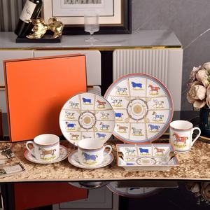 Ensemble de vaisselle en porcelaine fine de luxe léger, motif animalier, tasse à café, assiette à soupe, vaisselle, lavable au lave-vaisselle, pour un usage domestique - Product Image 1