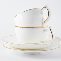 Ensemble de tasses à café en porcelaine à bord doré personnalisé de 250ml, tasses à café à cappuccino en céramique à sublimation vierge pour cadeau promotionnel de 210ml 170ml