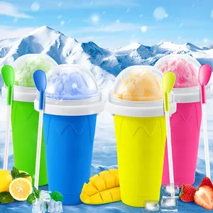 2024 Custom Logo Smoothie Pinch Cup Silicone Slushy Maker Quick-Frozen with Straw Lid for Summer DIY Magic Camping Water Bottles