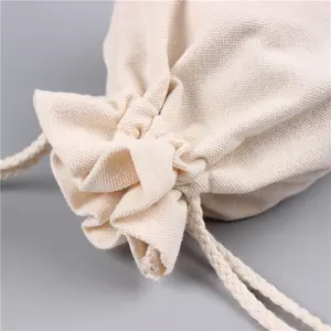 Sac à cordon en toile de couleur naturelle avec corde en coton naturel calicot sac cadeau de tombola uni avec logo personnalisé sac en toile de promotion