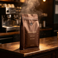 Sachet de café en aluminium à fond plat avec valve, fermeture éclair refermable, emballage pour grains de café