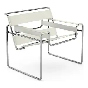 包豪斯设计的重型素食皮革扶手椅折叠线性座椅无缝管状钢架酒店别墅休闲椅