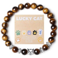 Bracelet en pierre de fluorite naturelle violette et verte pour amoureux des chats, avec breloque chat porte-bonheur et carte inspirante – Vente en gros