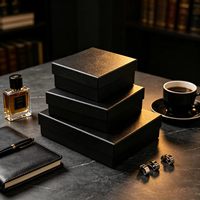 Kotak Hadiah Tekstur Kulit Hitam, Kotak Kemasan Kosong untuk Dompet Sabuk Jam Tangan, Kotak Hadiah Pria Berbagai Ukuran untuk Hadiah Ulang Tahun.