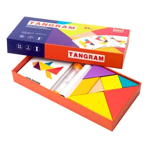 COMMIK mainan anak-anak kayu Puzzle Tangram magnetik dengan aplikasi gratis mainan pembelajaran untuk anak-anak mainan Puzzle khusus pendidikan dini kayu