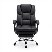 Fauteuil de bureau exécutif noir inclinable, chaise de direction en cuir à dossier haut pivotante pour ordinateur