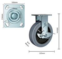 Roue fixe antistatique robuste de 5 pouces (125 mm) en TPR gris avec frein latéral pour chariot