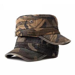 Camouflage 5-Panel <b>Flat</b>-Brim <b>Cap</b> Unisex Cotton Canvas Casual Style Spring <b>Summer</b> Fitted Back Closure - Product Image 5