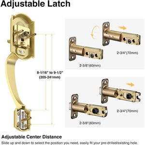 Poignée de porte d'entrée Calzibeno en zinc doré, levier d'entrée traditionnel, ambidextre, installation facile - Product Image 4