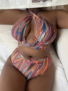 Nouveau <span class=keywords><strong>Maillot</strong></span> de Bain <span class=keywords><strong>Grande</strong></span> <span class=keywords><strong>Taille</strong></span> pour Femmes 2024 Bikini Chic Imprimé à Cordon de Serrage <span class=keywords><strong>Deux</strong></span> <span class=keywords><strong>Pièces</strong></span> <span class=keywords><strong>Maillot</strong></span> de Bain Femme - Product Image 2
