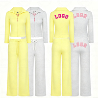 Ensemble de survêtement décontracté Y2K pour femme, 2 pièces, veste courte zippée à col montant avec logo brodé et pantalon de survêtement large