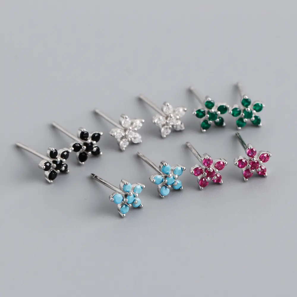 Custom style flower earrings set diamond stud 925 sterling silver korean stud earrings