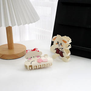 Pince à cheveux en acétate unisexe sur mesure de 9,5 cm, motif animal de dessin animé, design mignon de cerise-ours/joy-pig, pince à mâchoire personnalisable - Product Image 6