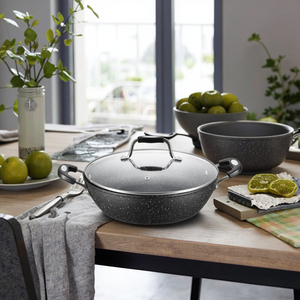Wok moderne et écologique en aluminium forgé de 20x6.5 <span class=keywords><strong>cm</strong></span> avec revêtement en marbre Batterie de cuisine à induction au gaz pour casseroles - Product Image 5