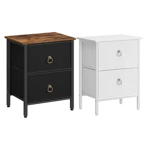 Wholesale Modern Rustic Industrial Black Night Stand Side Table Cabinet With Drawer White Black Nightstands For Bedroom Set of 2