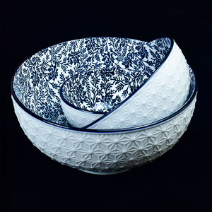 Tazón Redondo de Cerámica de Porcelana para Sopa China, Precio de Fábrica, Listo para Enviar, Impreso Bajo Esmalte, Color Azul - Product Image 1