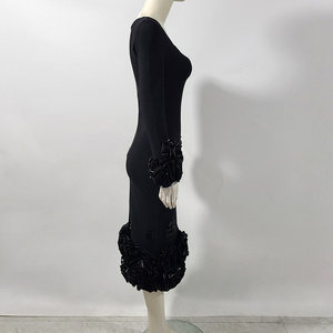 C3724 stile europeo a <span class=keywords><strong>maniche</strong></span> <span class=keywords><strong>lunghe</strong></span> da donna a maglia abito <span class=keywords><strong>Midi</strong></span> <span class=keywords><strong>nero</strong></span> elegante da sera da donna - Product Image 5